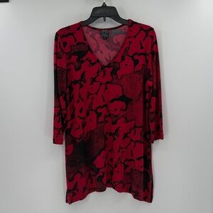 Clara Sun Woo Women's Tunic V-Neck Top - Red/Black - Small